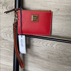 NWT- Dooney & Bourke Pebble Leather Zip Top Card Wristlet, Red